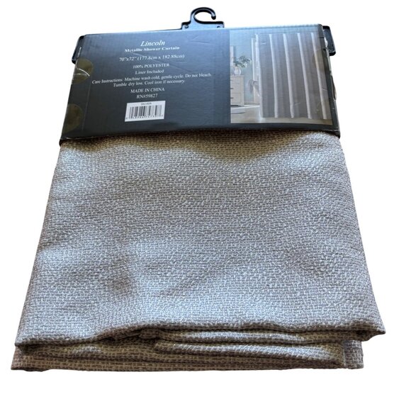 Waltham Silver Metallic Shower Curtain with Liner 70 x 72” New - Picture 2 of 4
